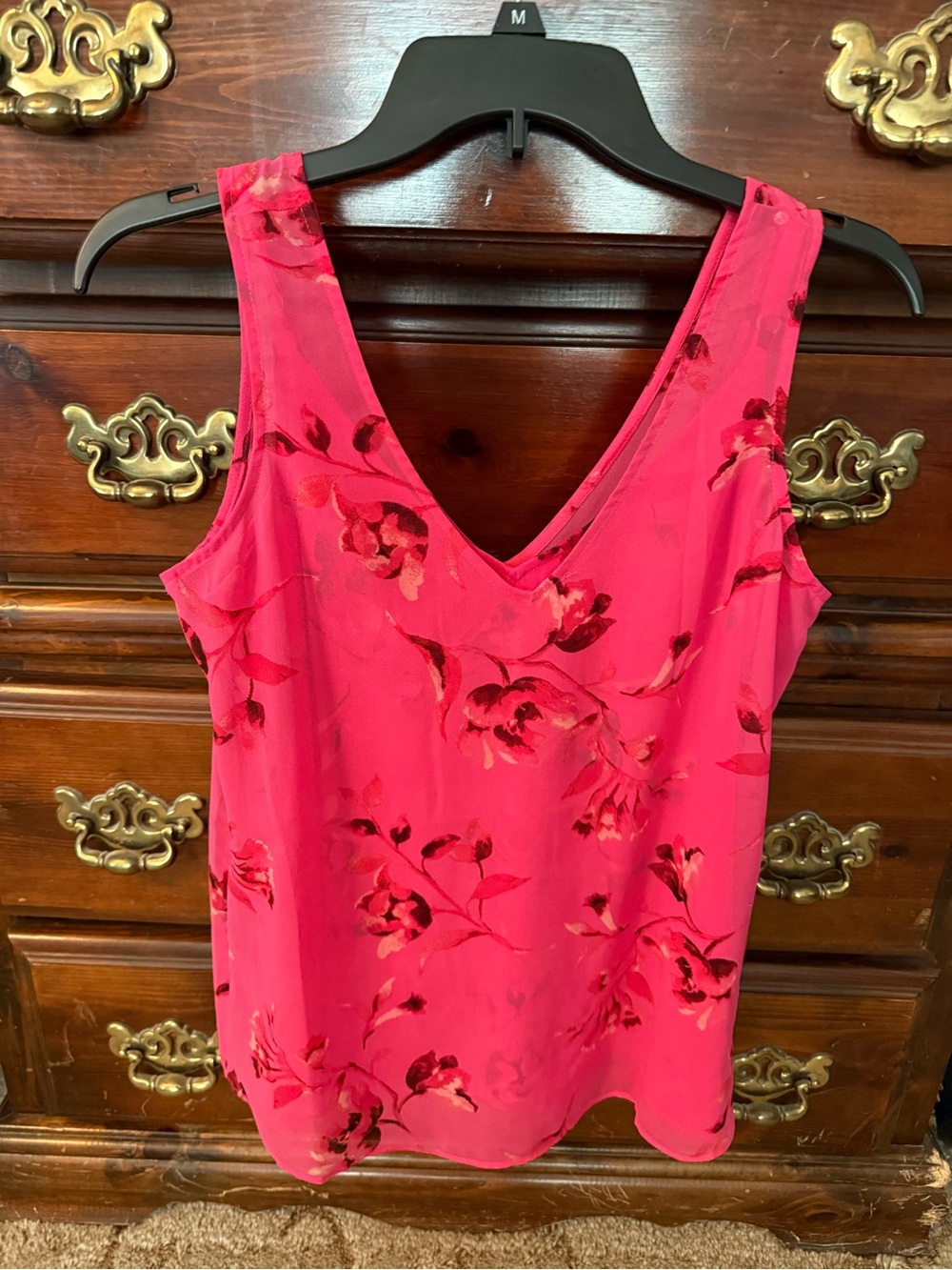 White House Black Market Pink Floral V-Neck Camisole
